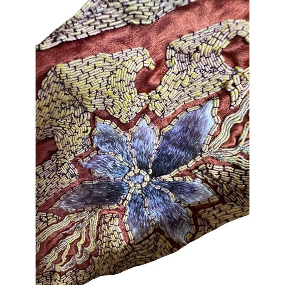 Antique Vintage Gold Silk Charmeuse Robe Opera Coat Gold Couching Embroidery O/S - Picture 14 of 16